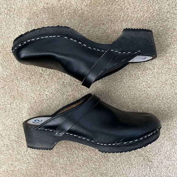 Vintage Torpatoffeln Original Swedish Clog Black Leather Wood 42 - Picture 4 of 9